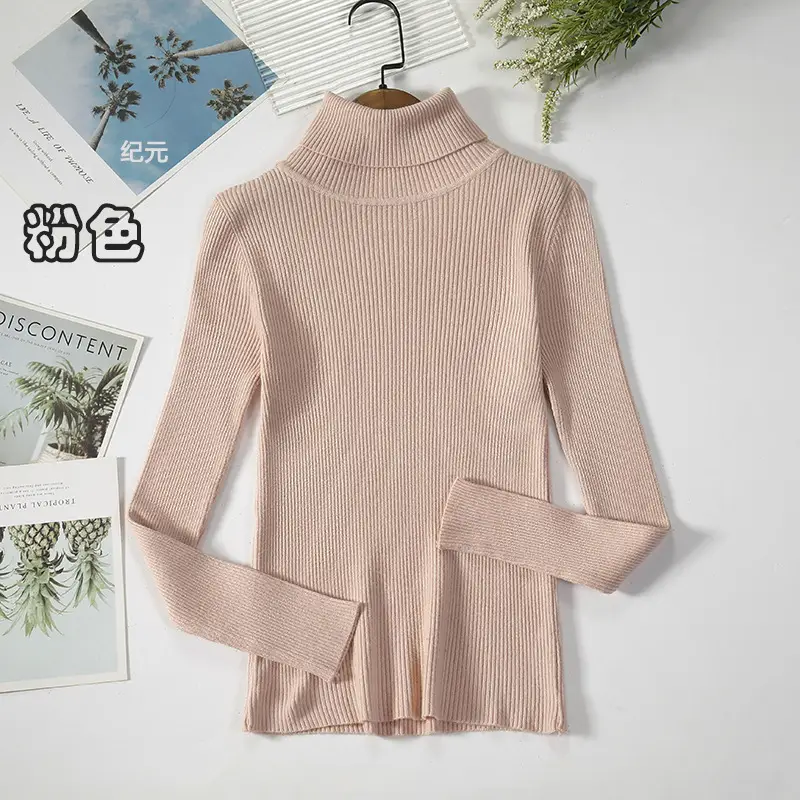 Women's Light Blue Turtleneck Pullover Sweater - Image 3
