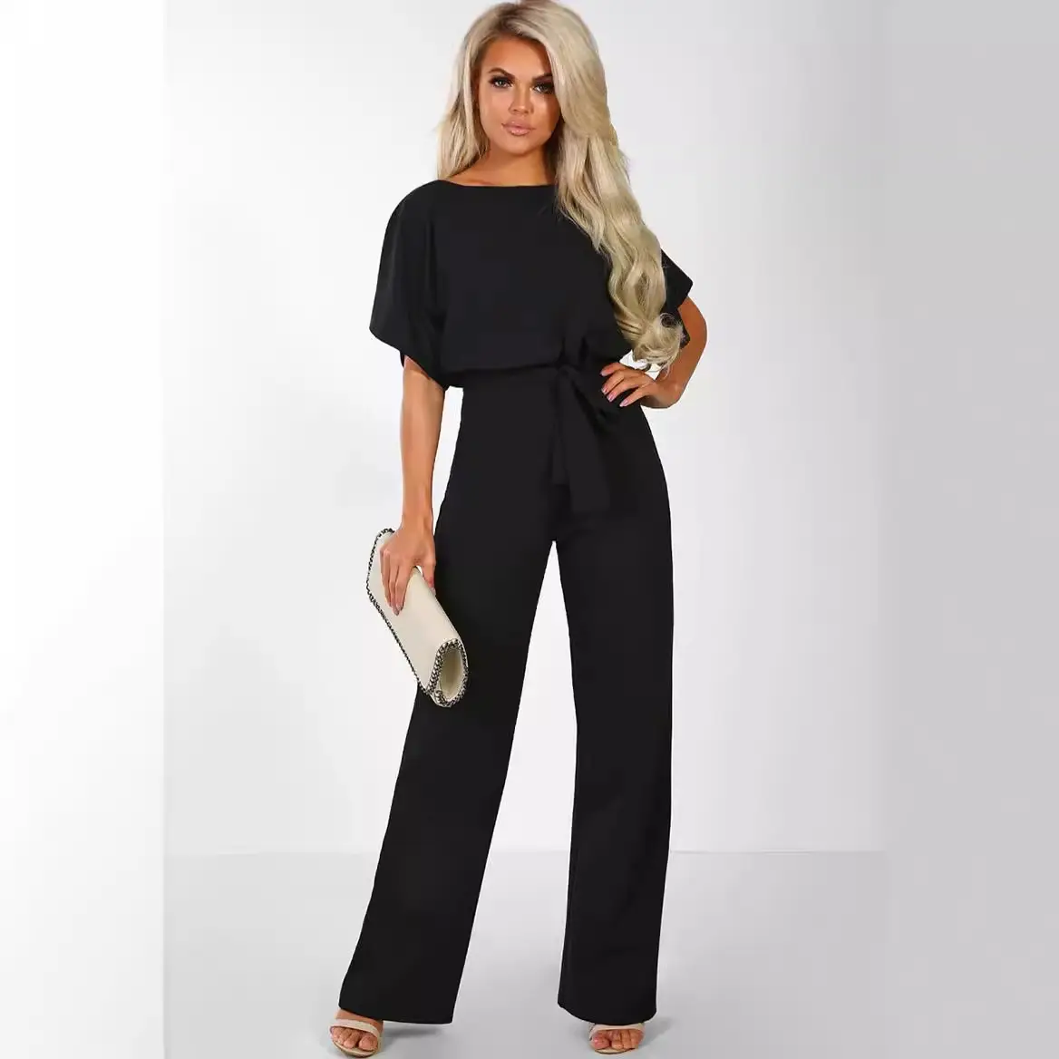 Black Lace-up Button Jumpsuit Women 2019 Spring Summer - Image 9