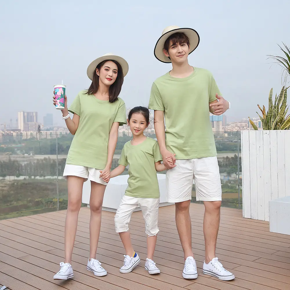 Family Cotton Green T-Shirt Set for Men Women Kids