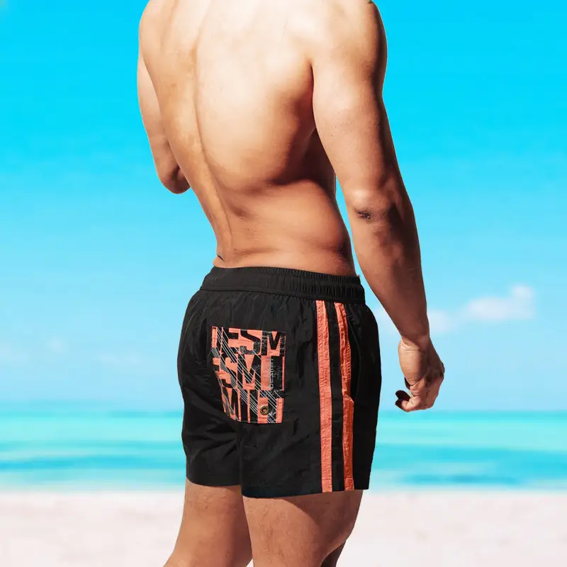 Men's Black Yellow Striped Summer Shorts S6022 - Image 8