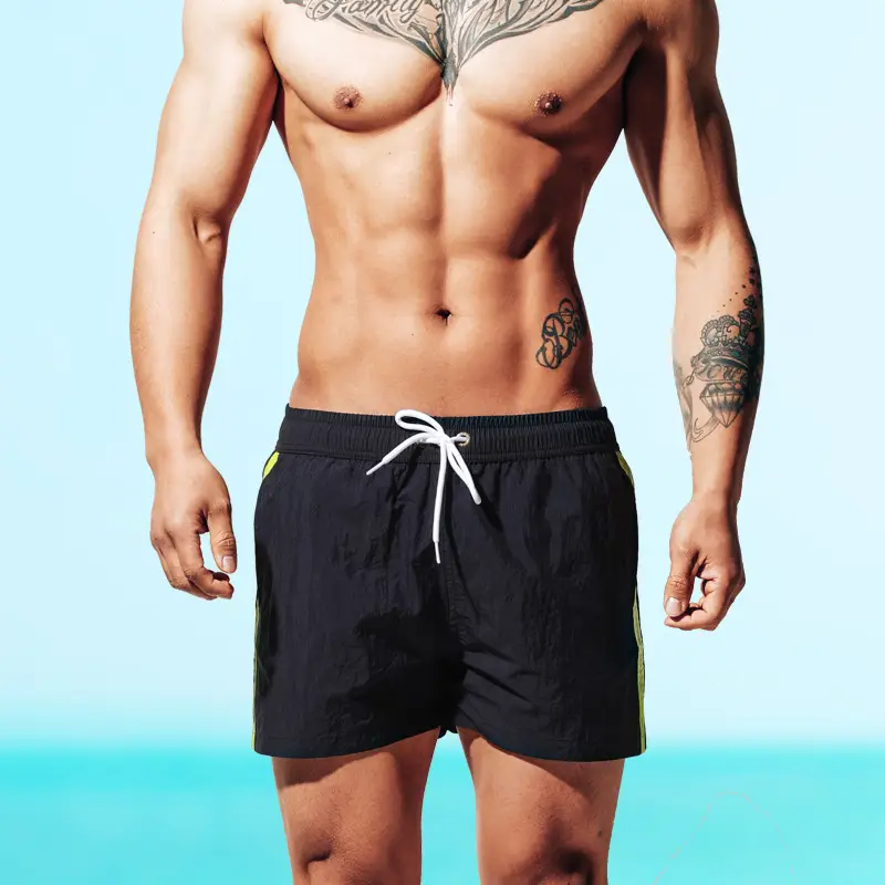 Men's Black Yellow Striped Summer Shorts S6022 - Image 4