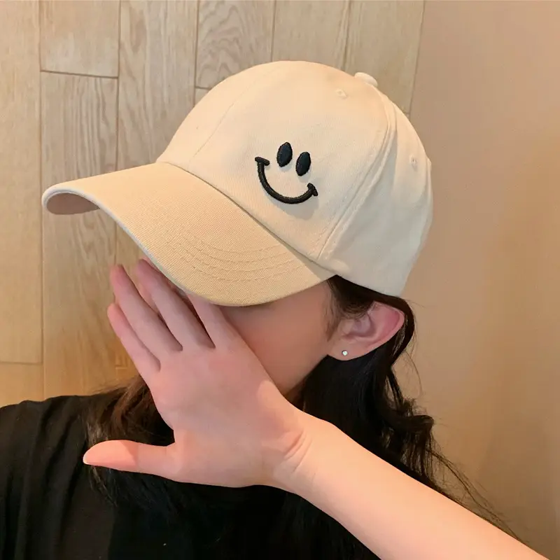 Black Smiley Cap Women Summer Sun Hat