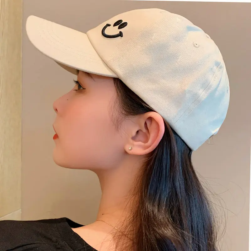 Black Smiley Cap Women Summer Sun Hat