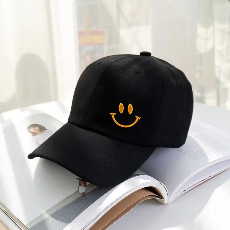 Black Smiley Cap Women Summer Sun Hat