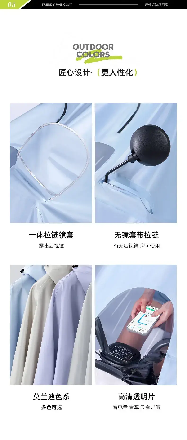Full Body Electric Car Raincoat Light Blue Extra Large — feature 7