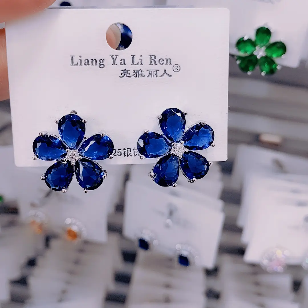 Blue Flower Zircon Earrings for Women