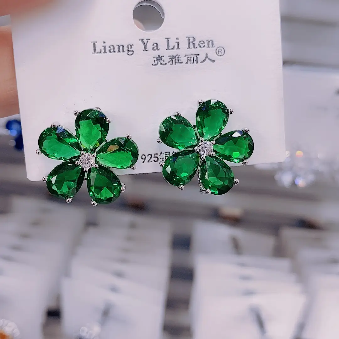 Blue Flower Zircon Earrings for Women