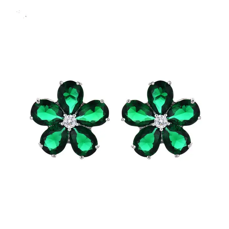 Blue Flower Zircon Earrings for Women