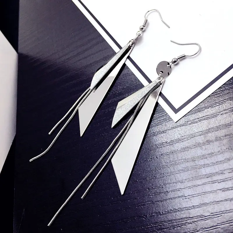 S925 Pure Silver Triangle Tassel Earrings for Women - Image 2