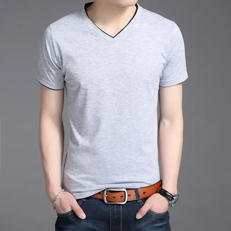 Men V-neck Pink Slim Fit T-Shirt - Image 2