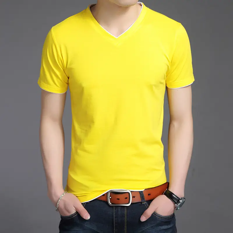 Men V-neck Pink Slim Fit T-Shirt - Image 4