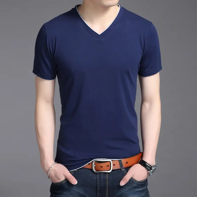 Men V-neck Pink Slim Fit T-Shirt - Image 5