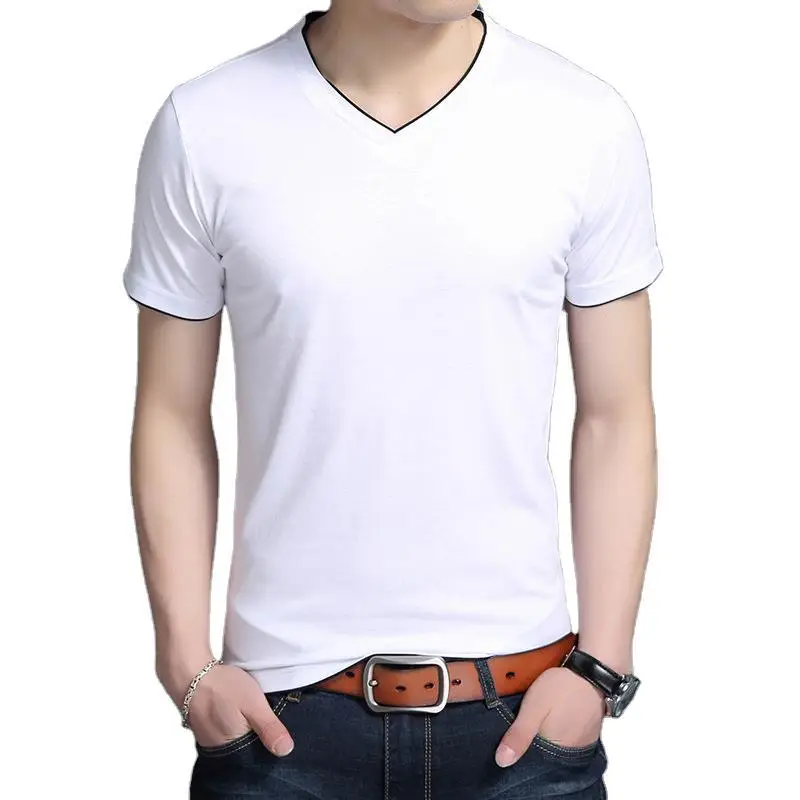 Men V-neck Pink Slim Fit T-Shirt - Image 8