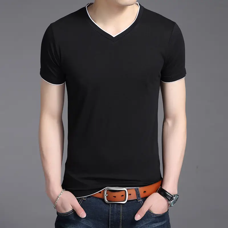 Men V-neck Pink Slim Fit T-Shirt - Image 3