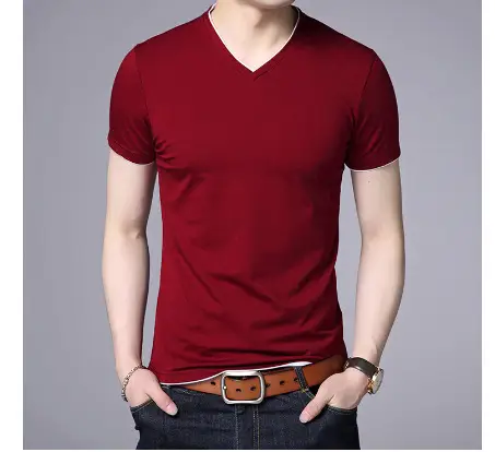 Men V-neck Pink Slim Fit T-Shirt - Image 7
