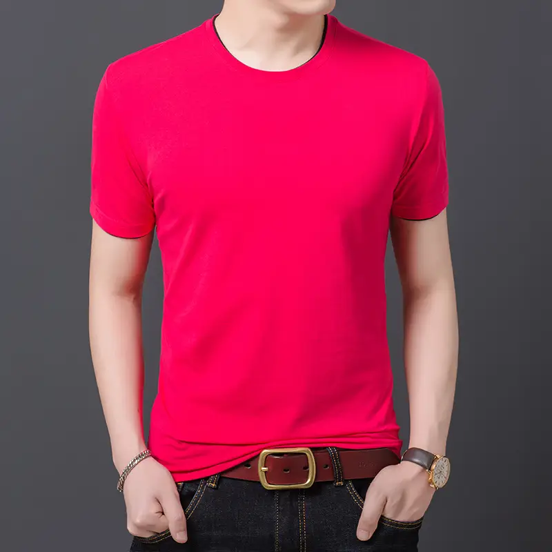 Men Red Slim Fit T-Shirt Round Neck Short Sleeve