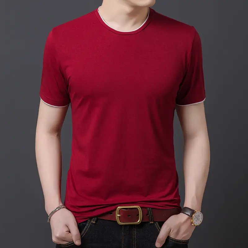 Men Red Slim Fit T-Shirt Round Neck Short Sleeve