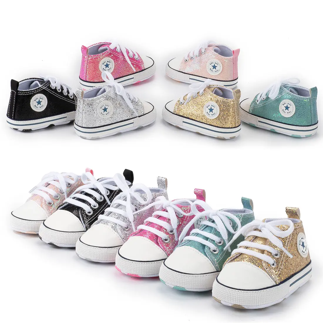 Pink Sequin Toddler Sneakers with White Sole