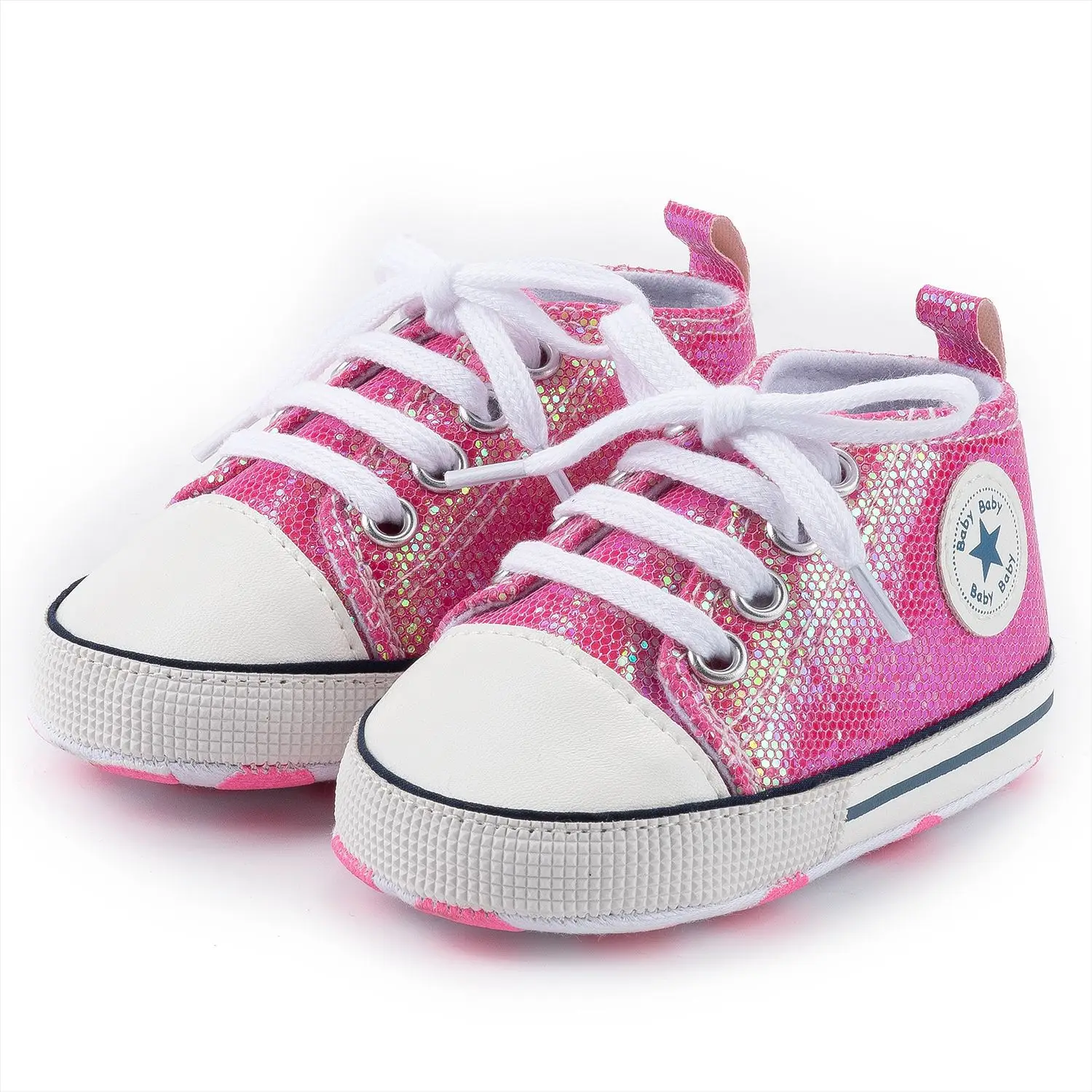 Pink Sequin Toddler Sneakers with White Sole