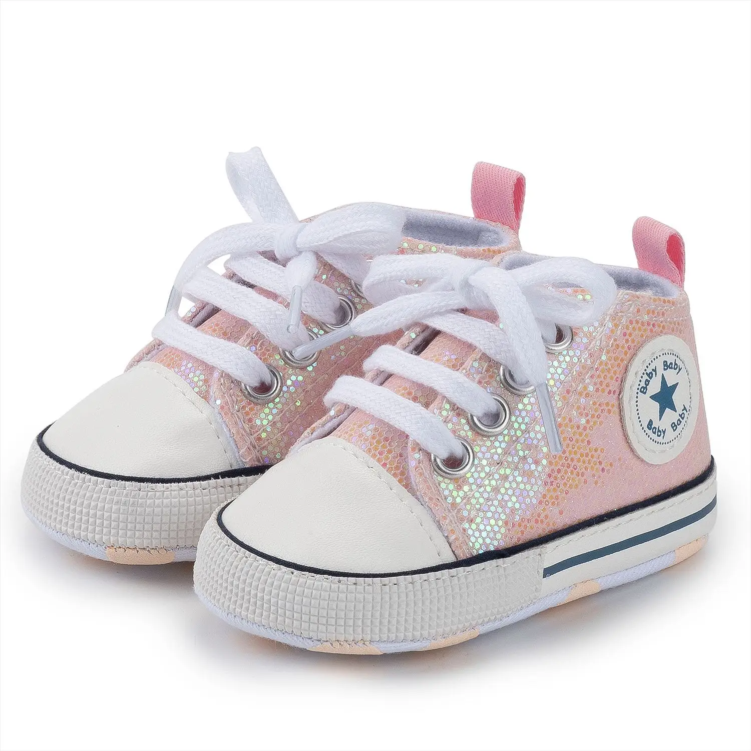 Pink Sequin Toddler Sneakers with White Sole