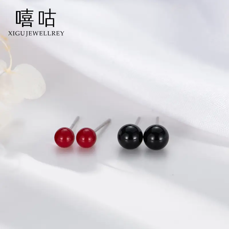 Xigu Earrings S925 Silver Round Bead Ball Fashion Men Women - Image 2