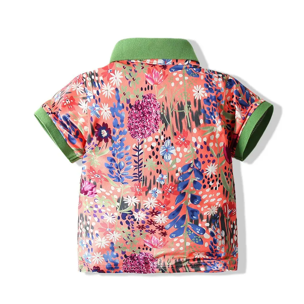 2023 Summer Boys Floral Polo Shirt Green Sleeve - Image 3