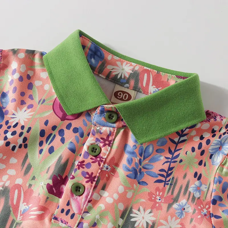 2023 Summer Boys Floral Polo Shirt Green Sleeve - Image 4