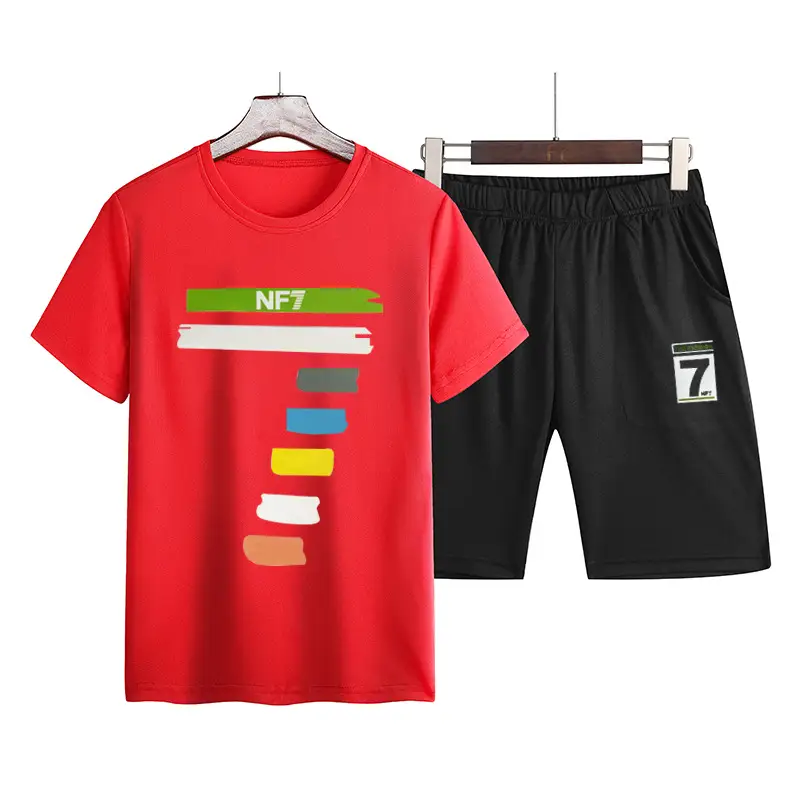 Men 2Pc T-Shirt Shorts Set NEF7 Graphic Print - Image 2