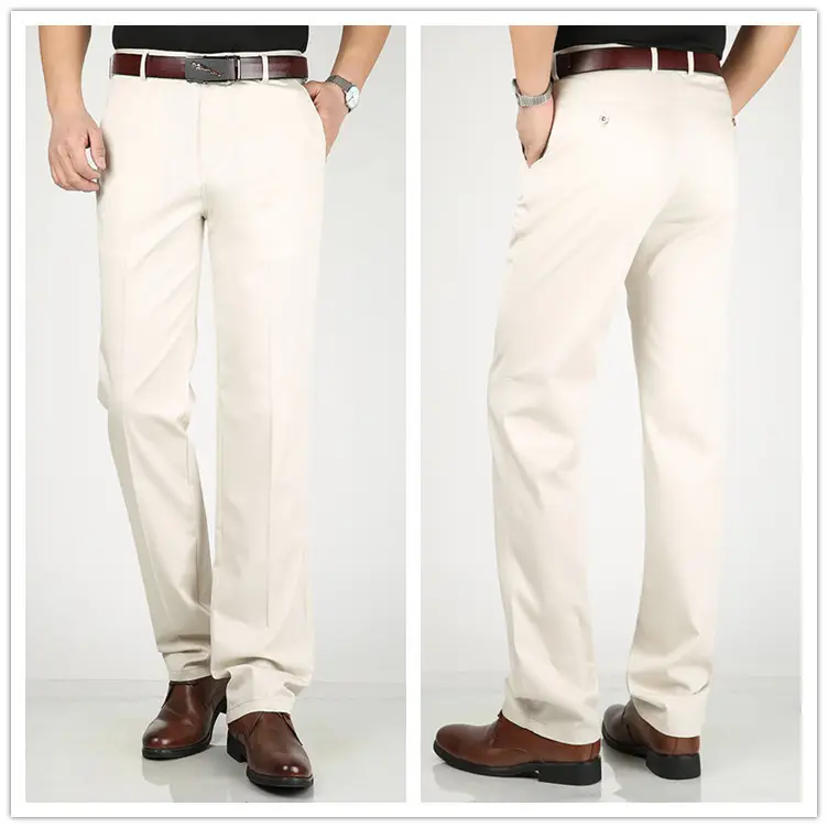 Spring Men Straight Cut Pants Large Cream - Image 6