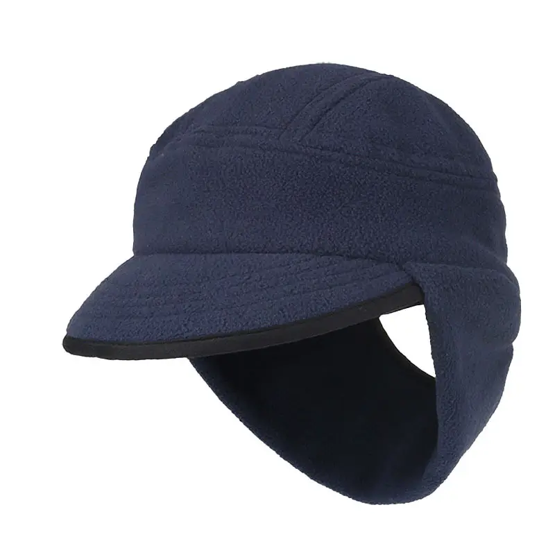Men Winter Riding Ear Protection Cap Navy Fleece - Image 9