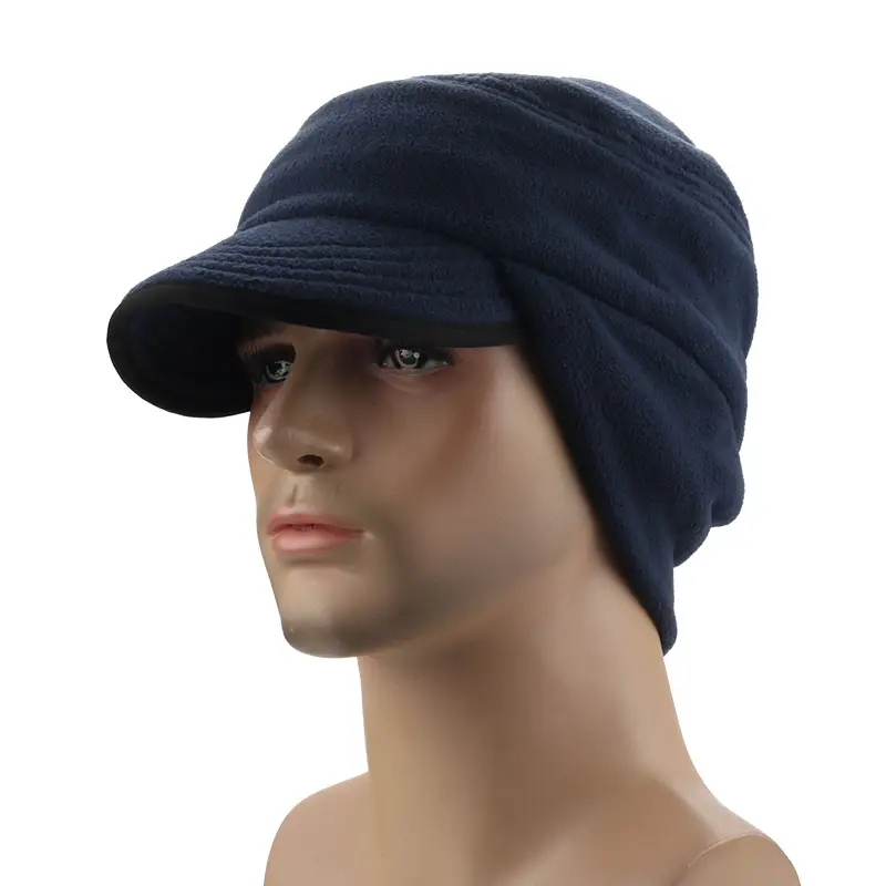 Men Winter Riding Ear Protection Cap Navy Fleece - Image 2
