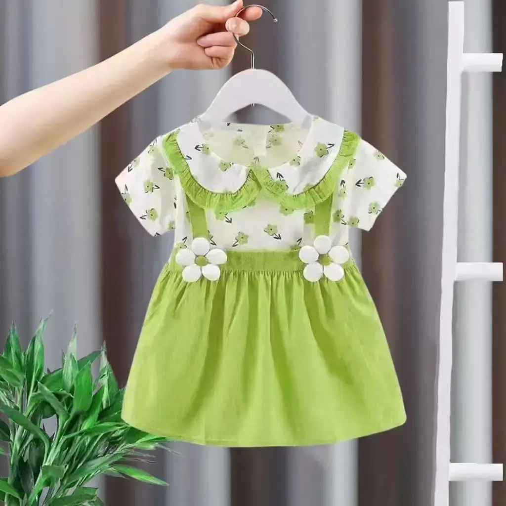 2025 Summer Cute Kids Western Dress Pink Half Sleeve Skirt - Image 7