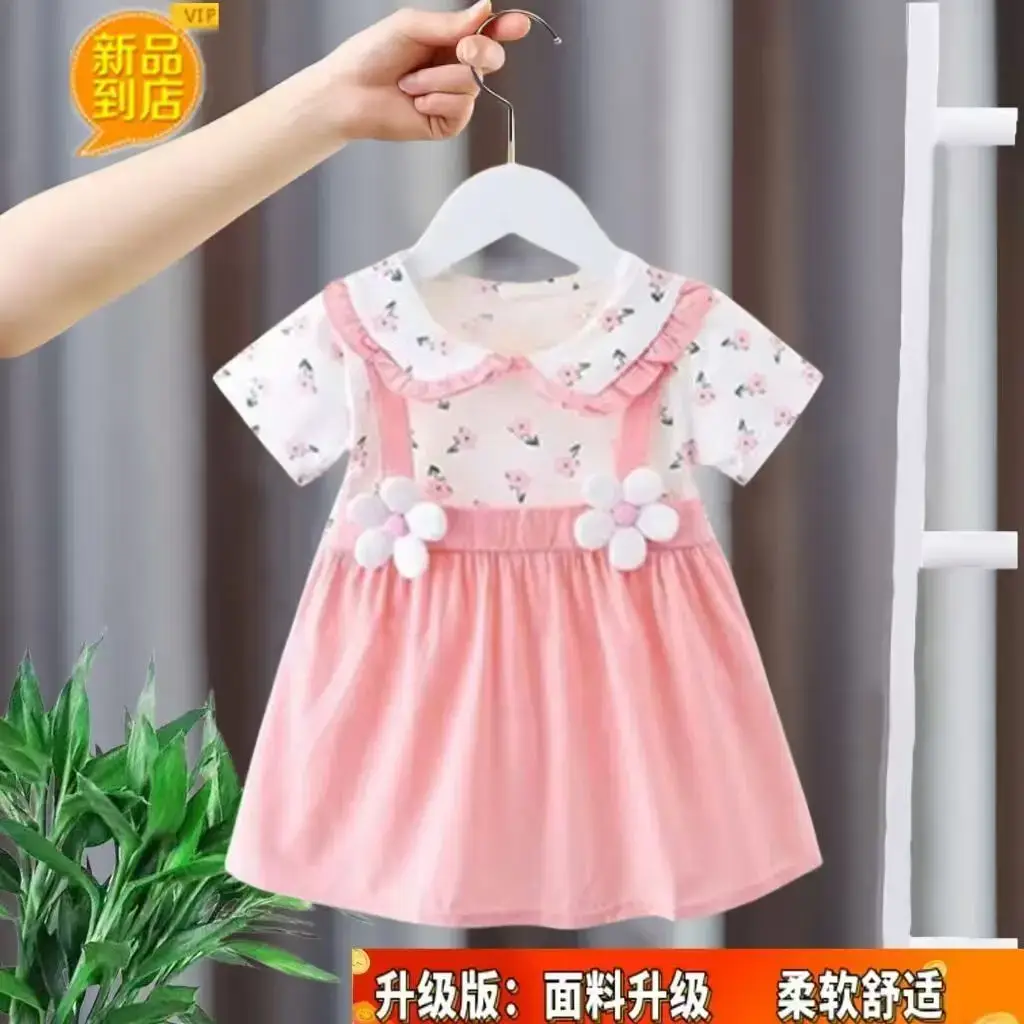 2025 Summer Cute Kids Western Dress Pink Half Sleeve Skirt - Image 4