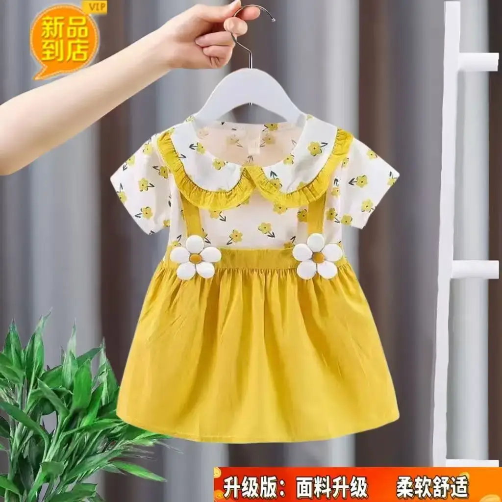 2025 Summer Cute Kids Western Dress Pink Half Sleeve Skirt - Image 5