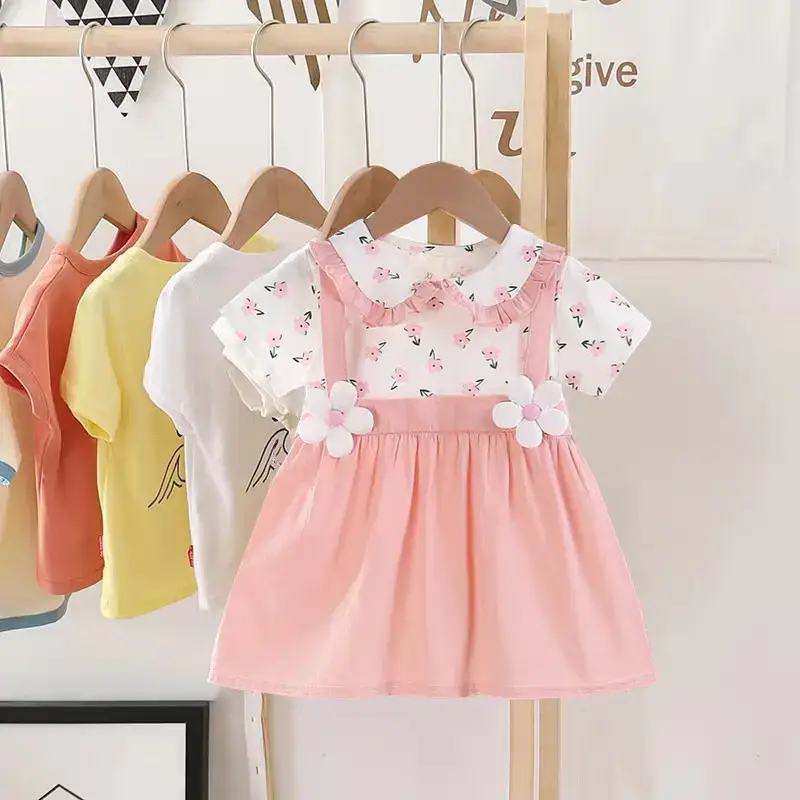 2025 Summer Cute Kids Western Dress Pink Half Sleeve Skirt - Image 2
