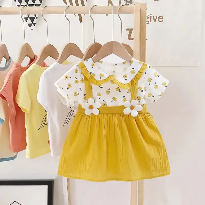 2025 Summer Cute Kids Western Dress Pink Half Sleeve Skirt - Image 3