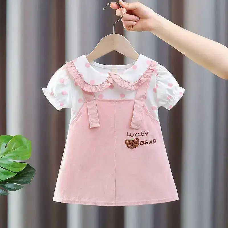 2025 Summer Cute Kids Western Dress Pink Half Sleeve Skirt - Image 8