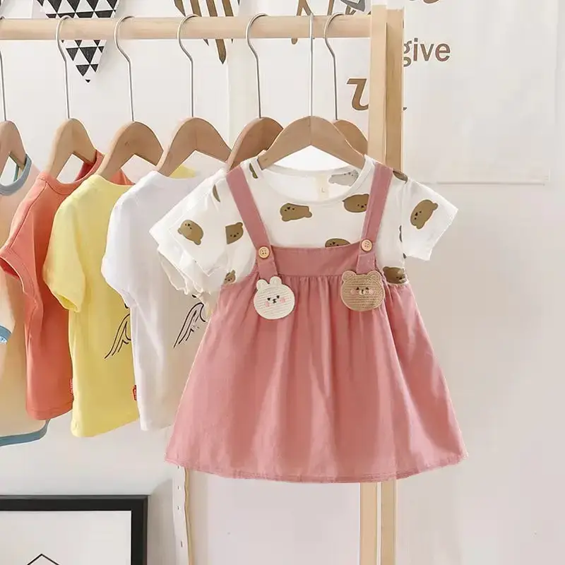 2025 Summer Cute Kids Western Dress Pink Half Sleeve Skirt - Image 9