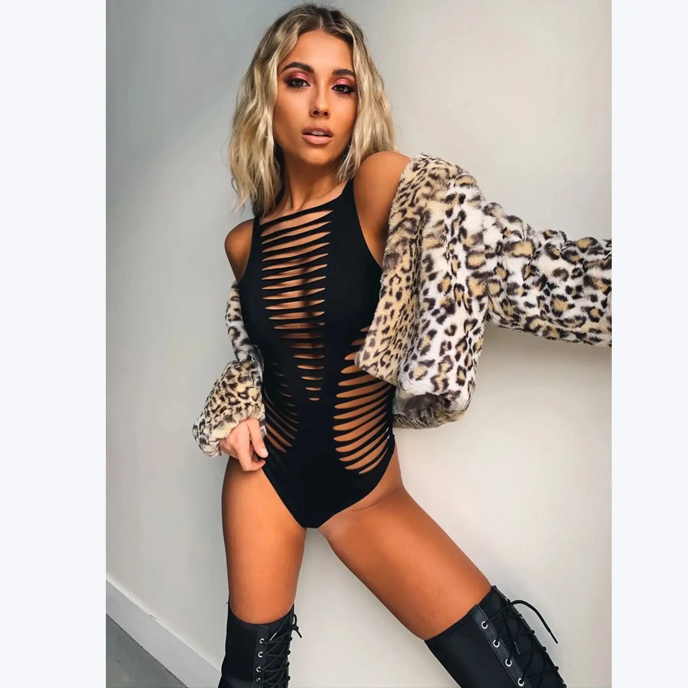 2023 Cut Out Burnt Flower High Elastic Vest Bikini Bottoming Jumpsuit - Image 2