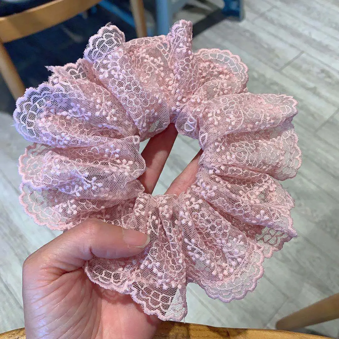 Blue Lace Embroidered Wave Bow Hair Ring - Image 9