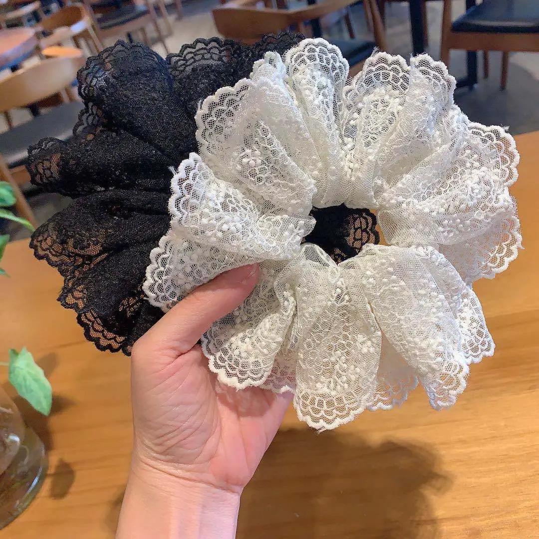Blue Lace Embroidered Wave Bow Hair Ring - Image 10