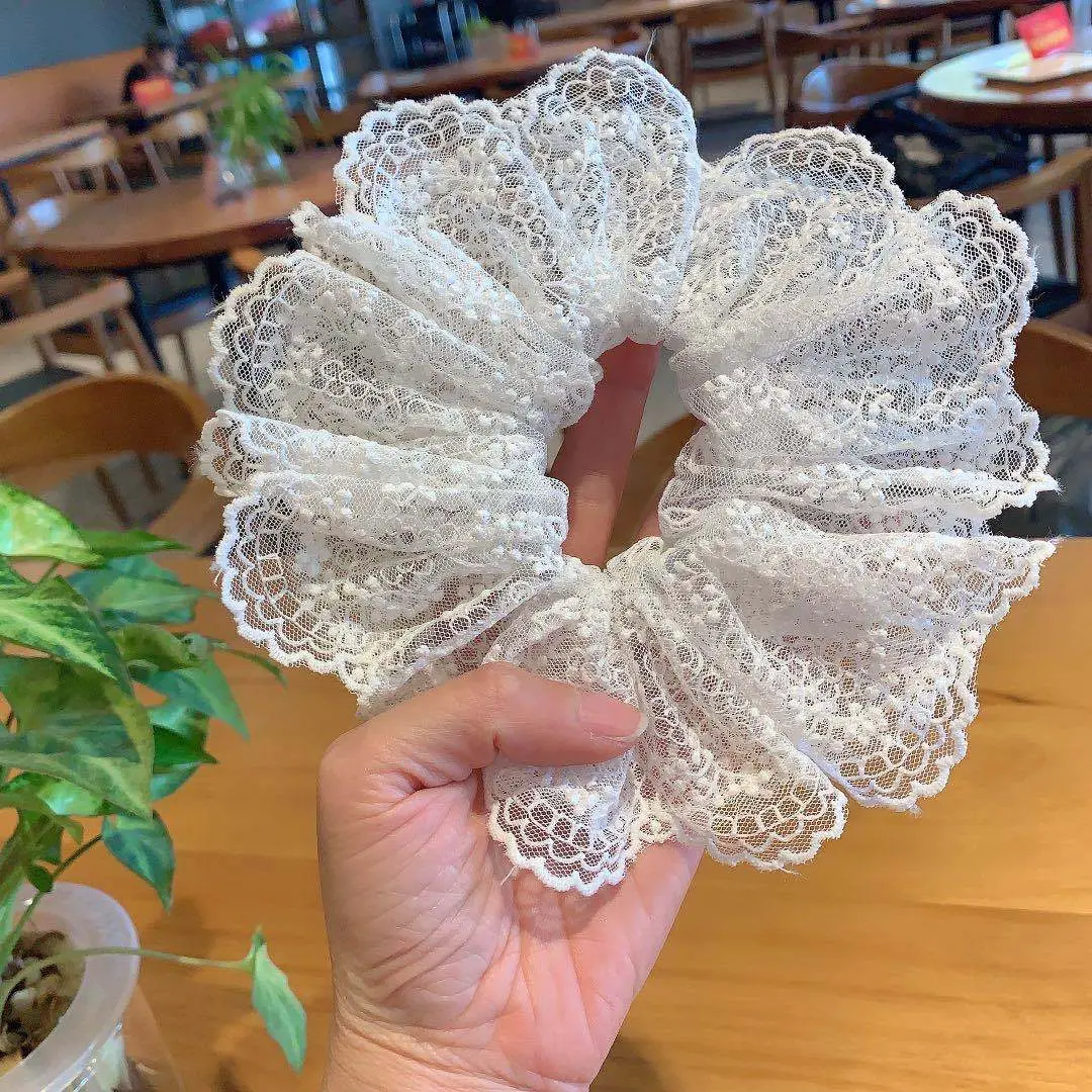 Blue Lace Embroidered Wave Bow Hair Ring - Image 4