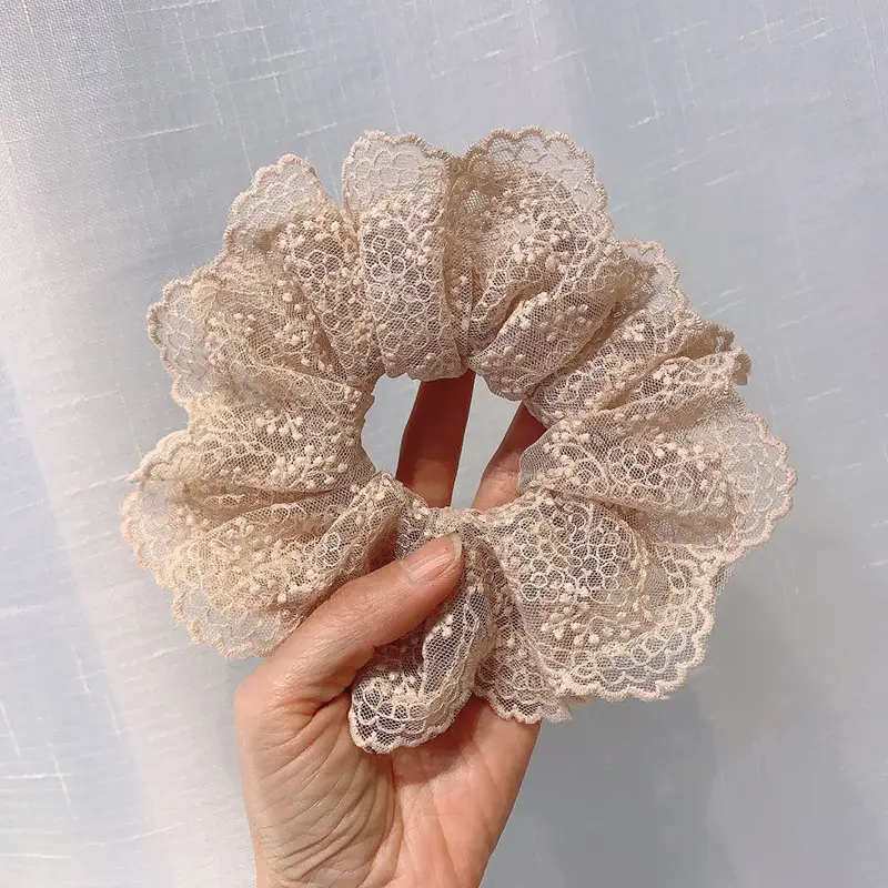 Blue Lace Embroidered Wave Bow Hair Ring - Image 6