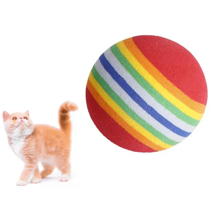 Cat Self-Entertainment Toy Eva Small Size 35mm Rainbow Ball Cat Toy Ball Colorful Elastic Silent Ball to Amuse Cats Silently