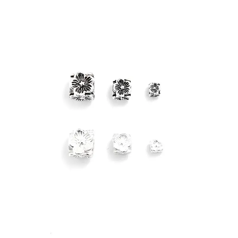 S925 Sterling Silver Four Sided Flower Bracelet Beads