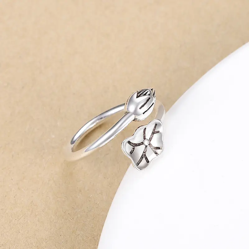 Women's Sterling Silver Lotus Leaf Ring with Student Design - Image 2