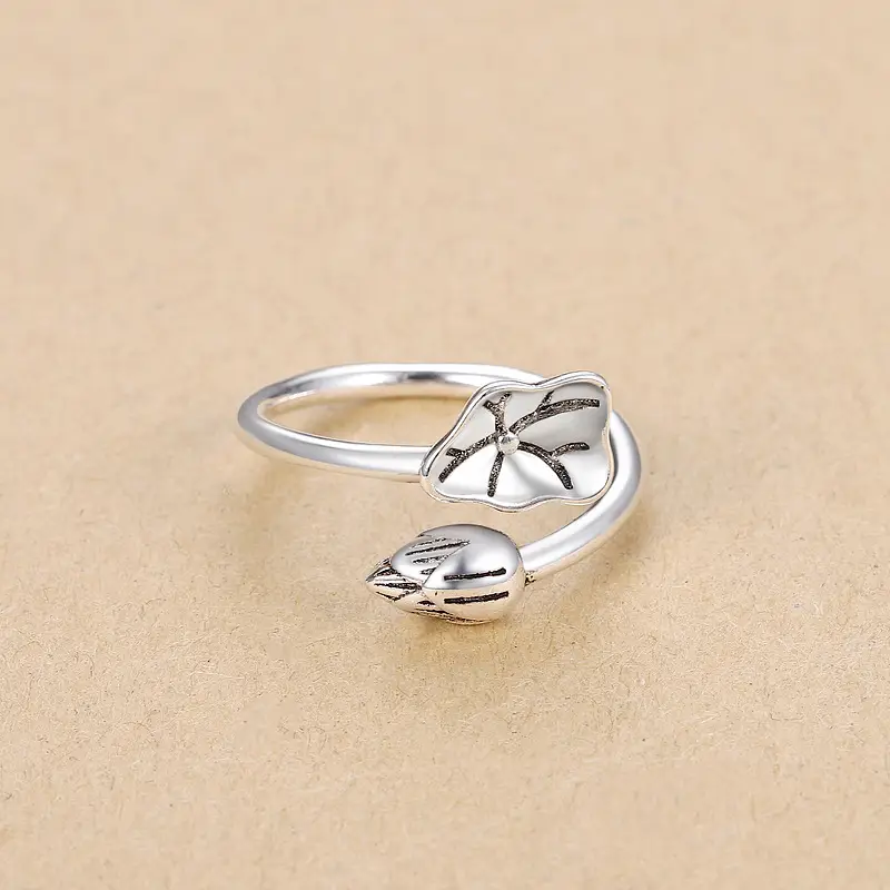 Women's Sterling Silver Lotus Leaf Ring with Student Design - Image 4