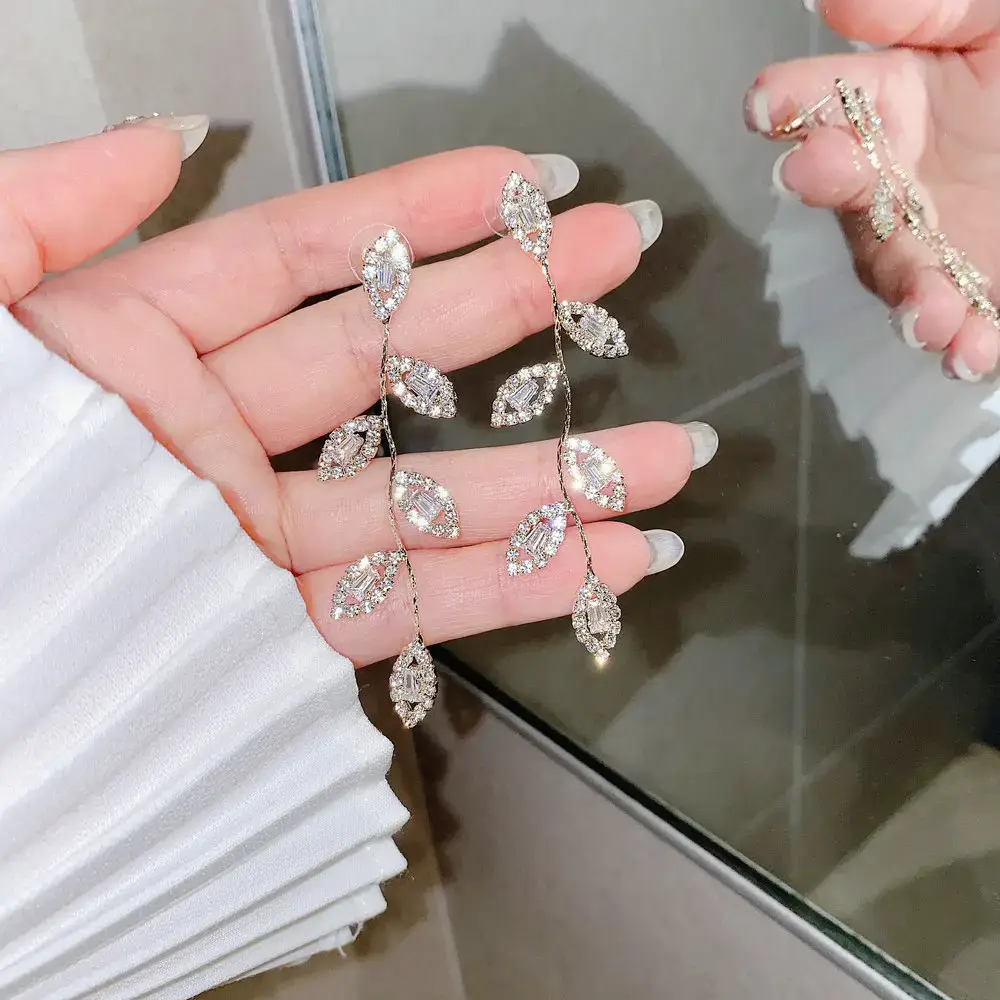 925 Silver Needle Earrings with Micro Diamond & Long Tassel Design - Image 5