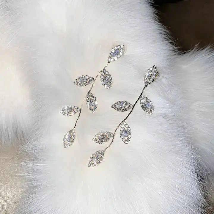 925 Silver Needle Earrings with Micro Diamond & Long Tassel Design - Image 2