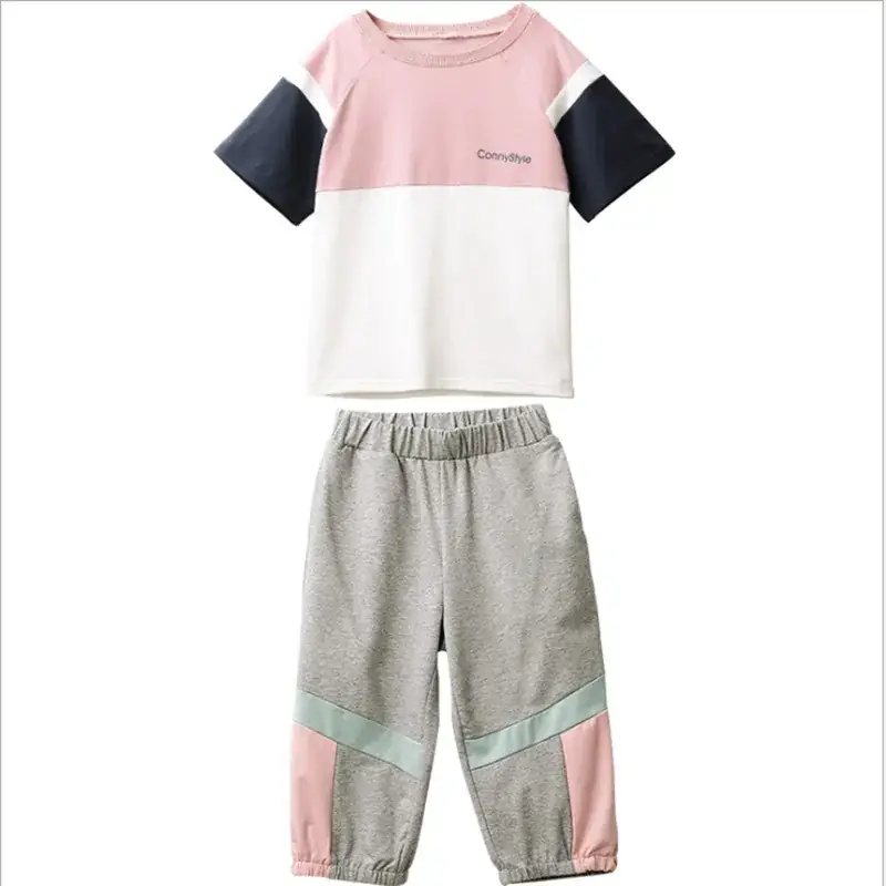 Girls Suit 2025 New Summer Style Internet Celebrity Short-Sleeved Summer Suit Medium and Large Children's Pure Cotton Trendy Medium Pants Two-Piece Set